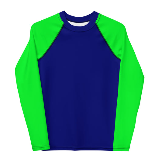 Blue and Neon Green Youth Rash Guard