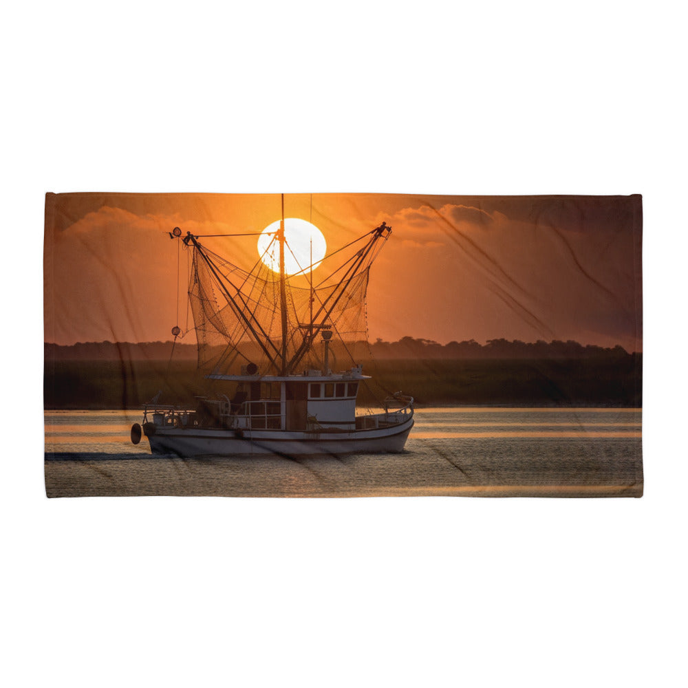 Shrimp Boat at Sunset Towel