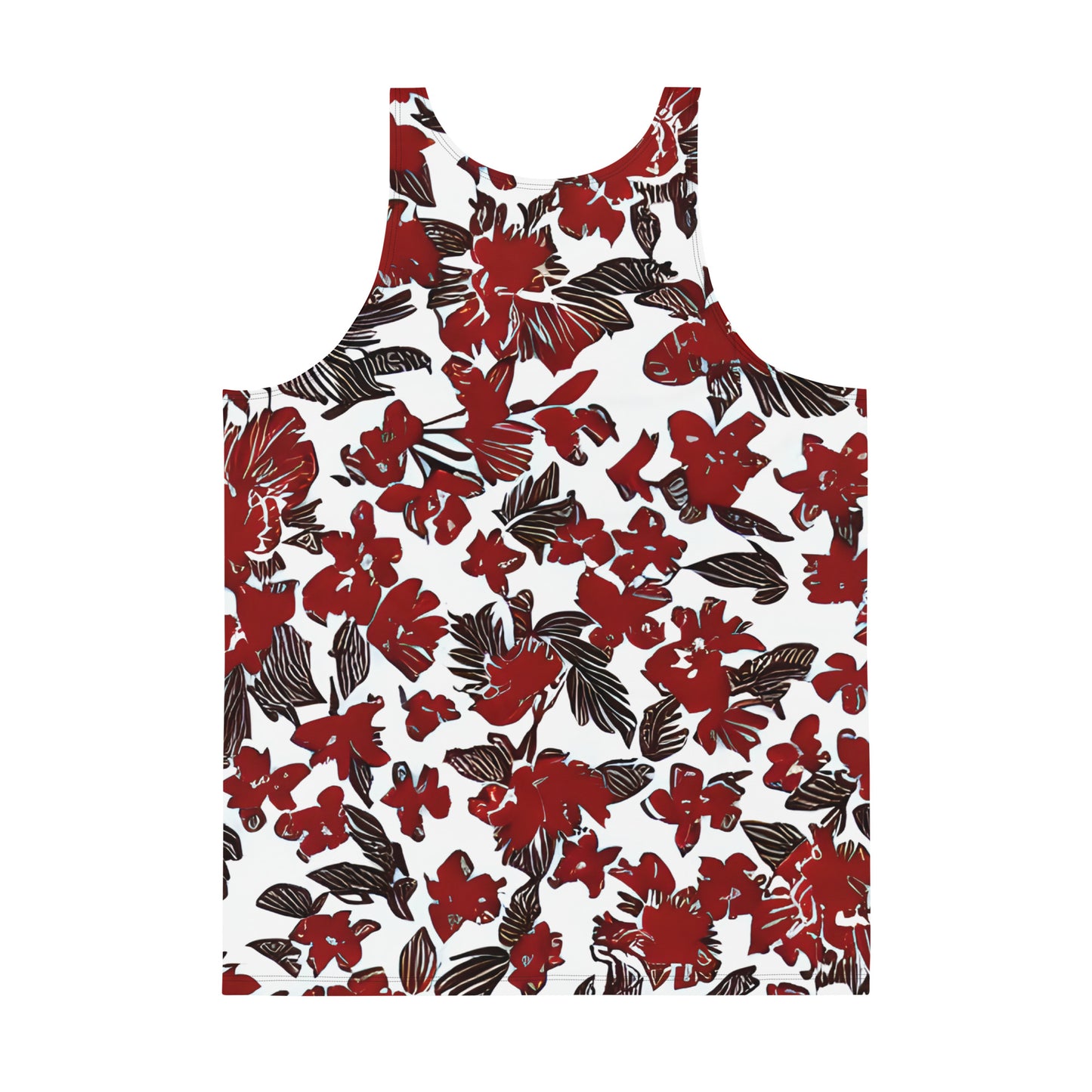 Red and White Flower Design Tank Top