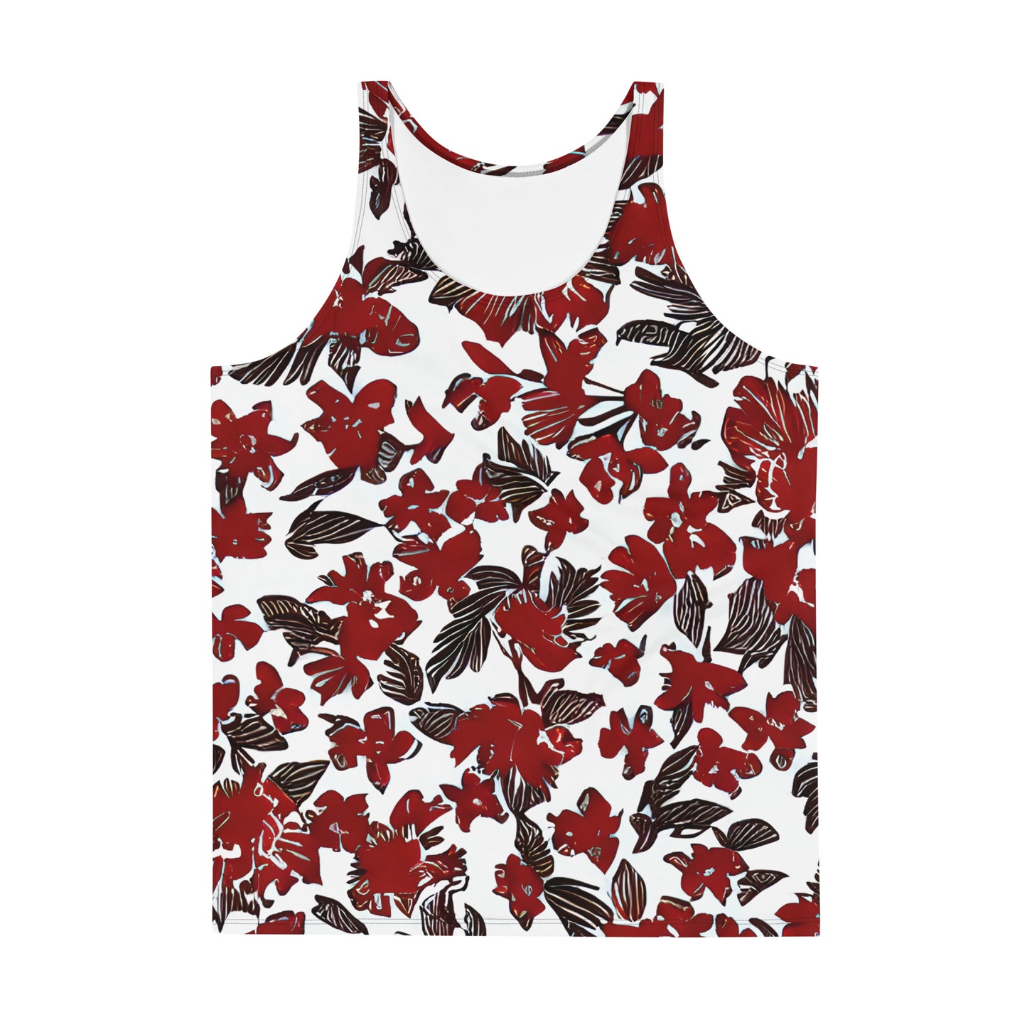 Red and White Flower Design Tank Top