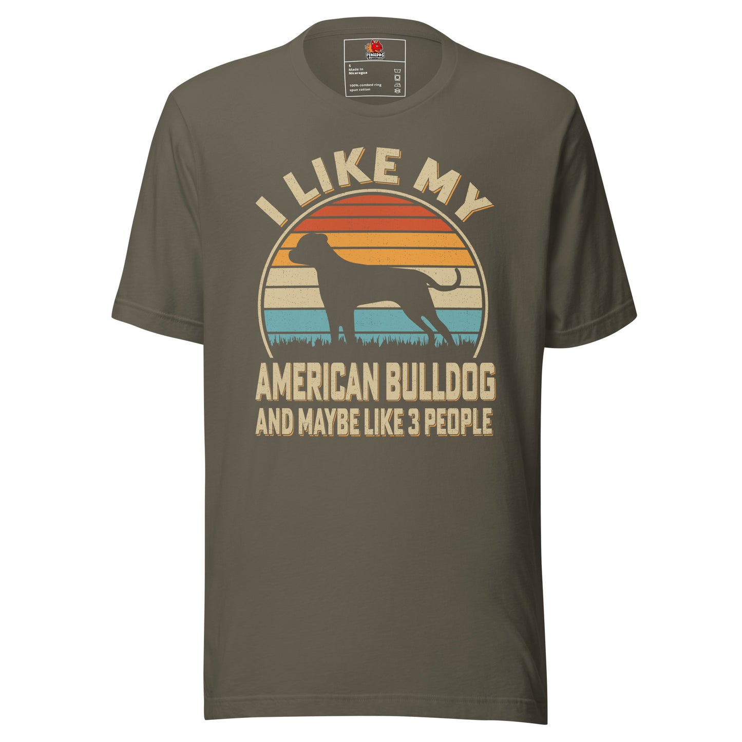 Retro Dog Sunset "I Like My American Bulldog" T-shirt