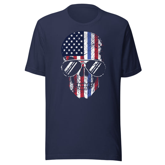 US Flag Boys in Blue Skull T-shirt